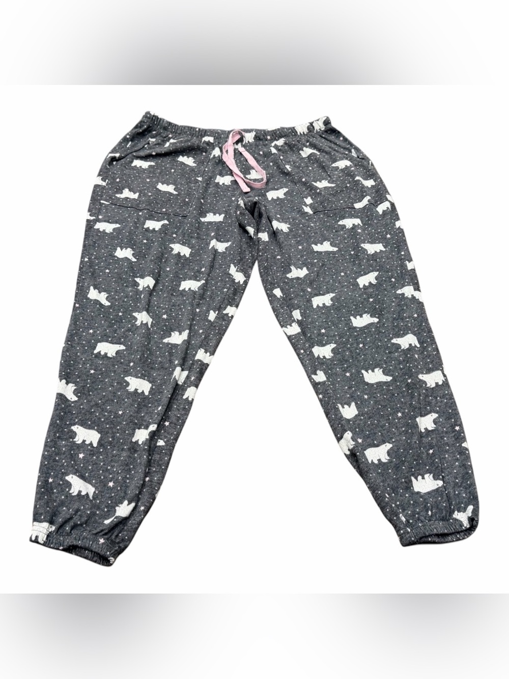 Joyspun Womens Pajama Pants Sleepwear Polar Bear Print Gray Pink, Size XL 16-18